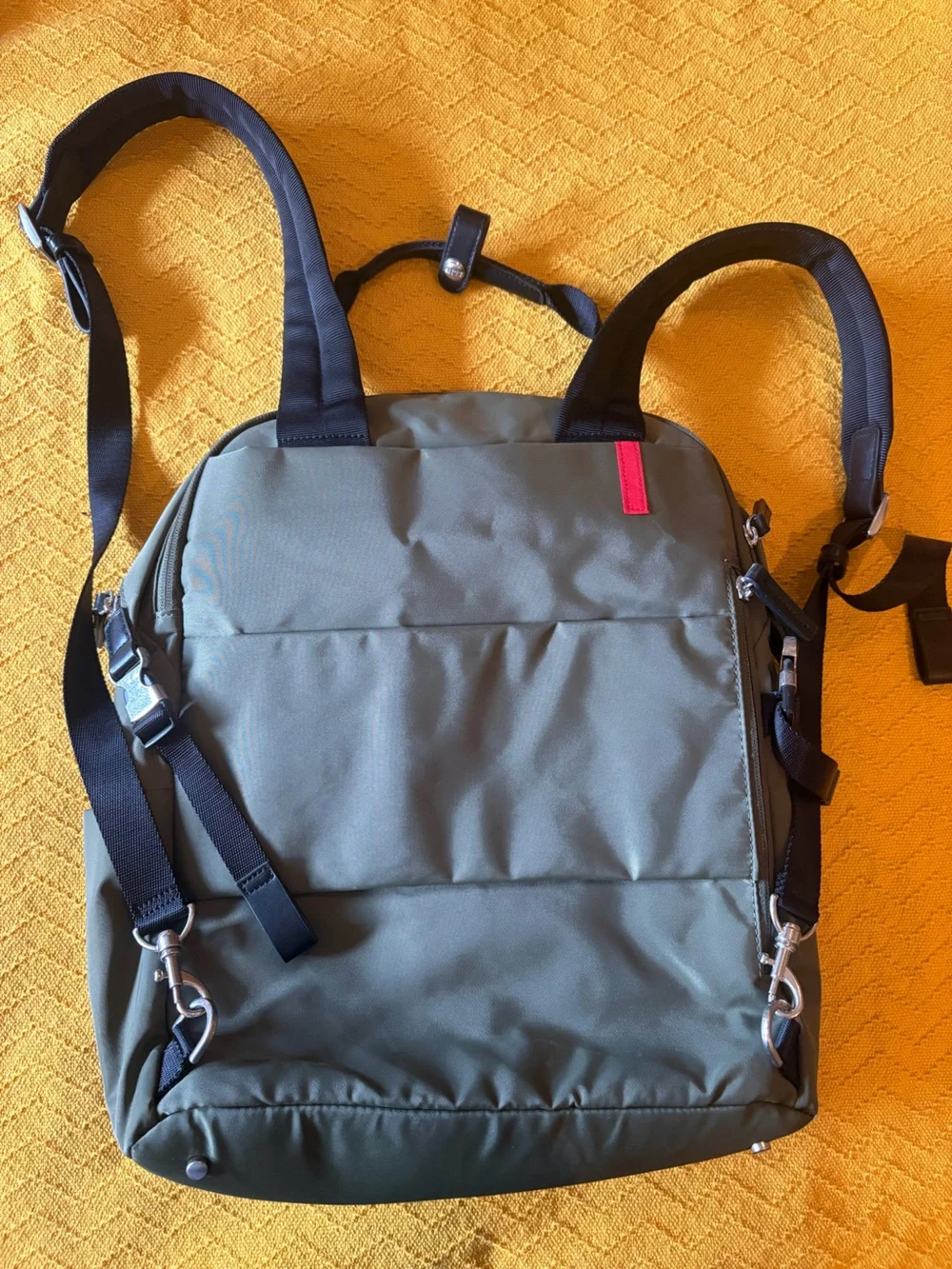 Samsonite Olive Green Backpack with Bright Pink Strap
